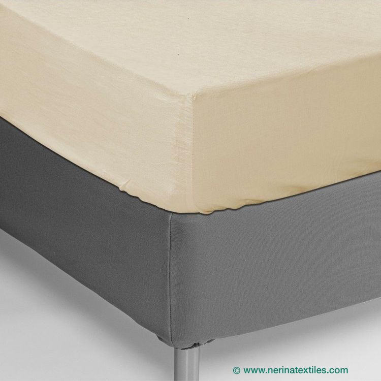 Sábana bajera ajustable beige percal Poliéster-Algodón de 150 hilos