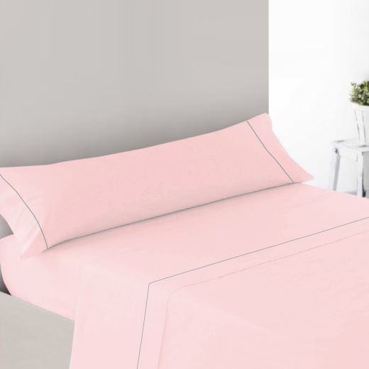 Juego de sábanas en rosa con ribete gris