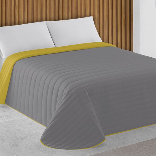 Colcha Bouti Bicolor mostaza y gris sanidad