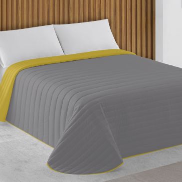 Colcha Bouti Bicolor mostaza y gris sanidad