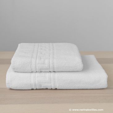 Toalla lavabo hotel Greca blanca 50x100 cm algodón reciclado 450 gramos