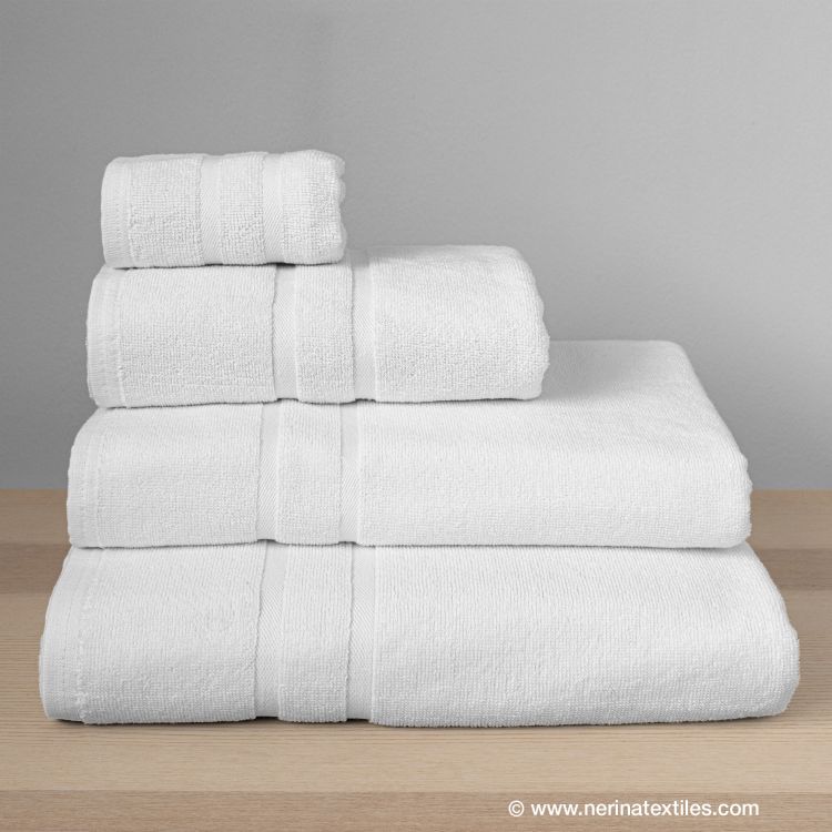 Toalla tocador hotel Rayas blanca 30x50 cm 450 gramos